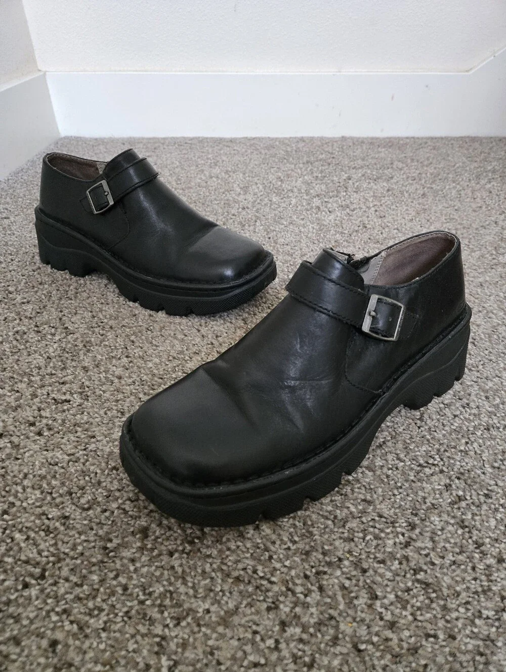VTG Skechers Y2K Chunky Lug Sole Monk Strap Leather Loafers Women's 10 90s Goth
